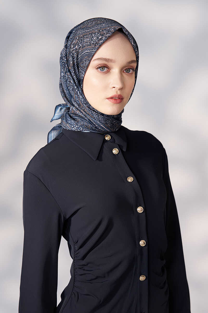 Daisy Glory Desen Eşarp - Lacivert - MADAME POLO