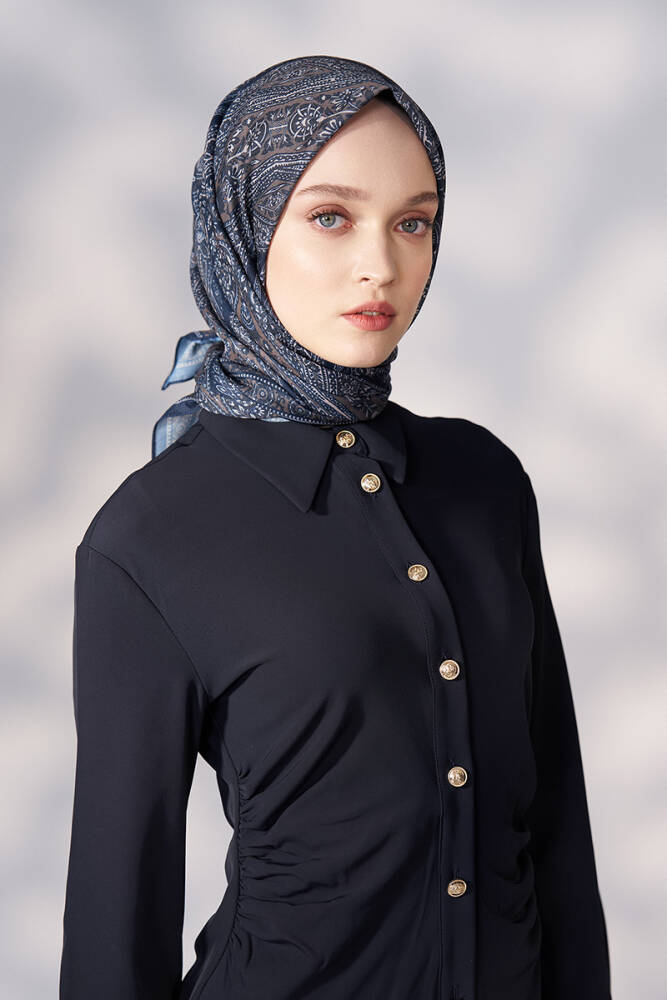 Daisy Glory Desen Eşarp - Lacivert - 1