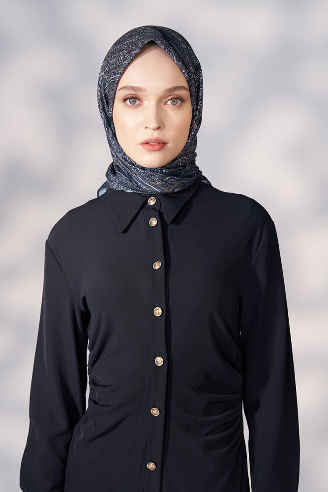 Daisy Glory Desen Eşarp - Lacivert - 2