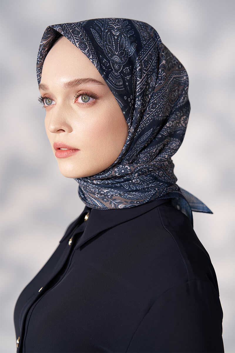 Daisy Glory Desen Eşarp - Lacivert - MADAME POLO