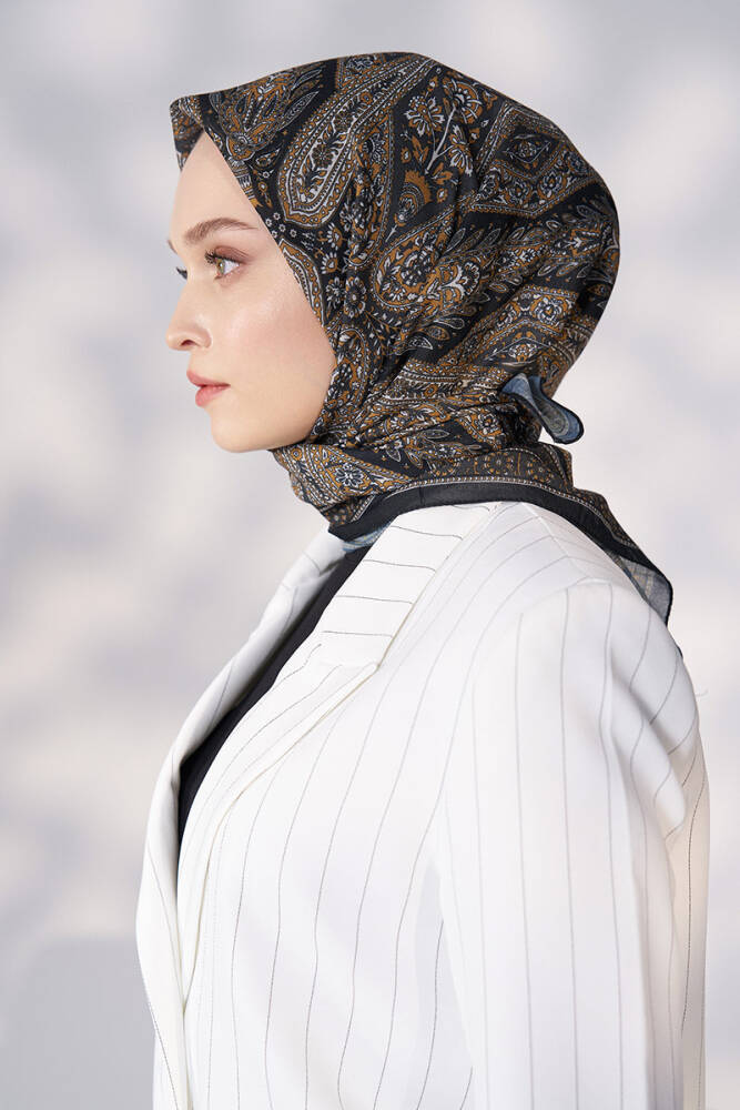 Daisy Glory Desen Eşarp - Siyah / Gold - 2