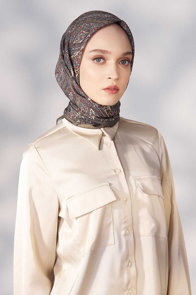 Daisy Glory Desen Eşarp - Yağ Yeşili - MADAME POLO