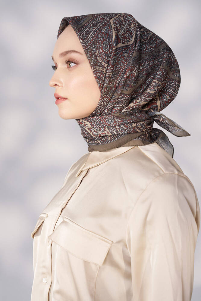 Daisy Glory Desen Eşarp - Yağ Yeşili - 2