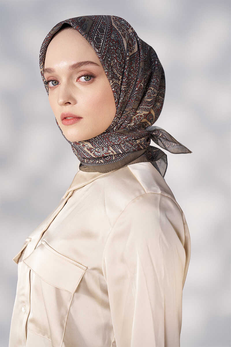 Daisy Glory Desen Eşarp - Yağ Yeşili - MADAME POLO