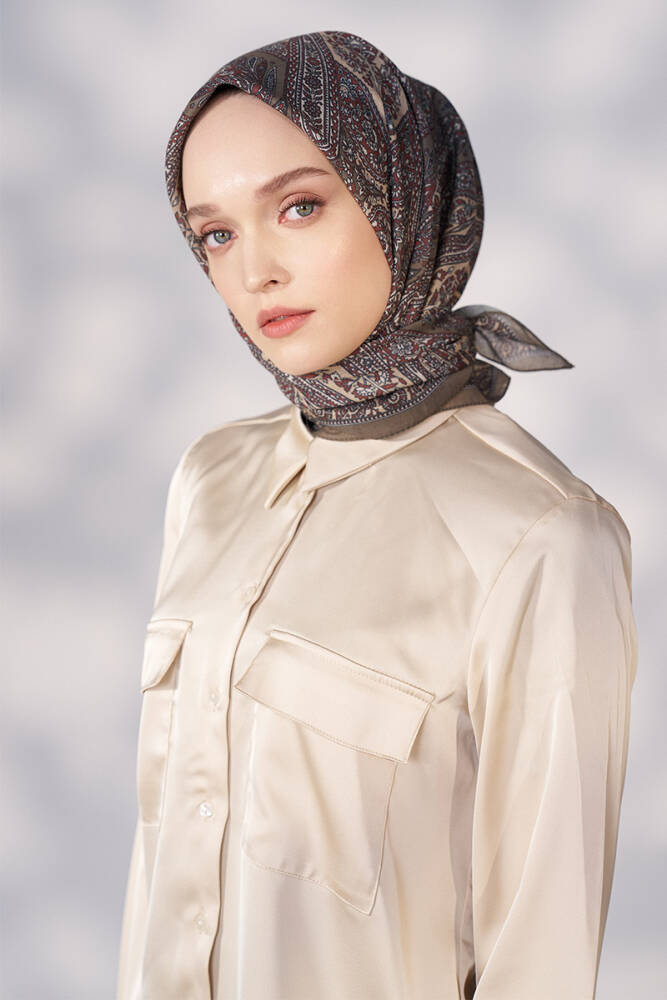 Daisy Glory Desen Eşarp - Yağ Yeşili - 4