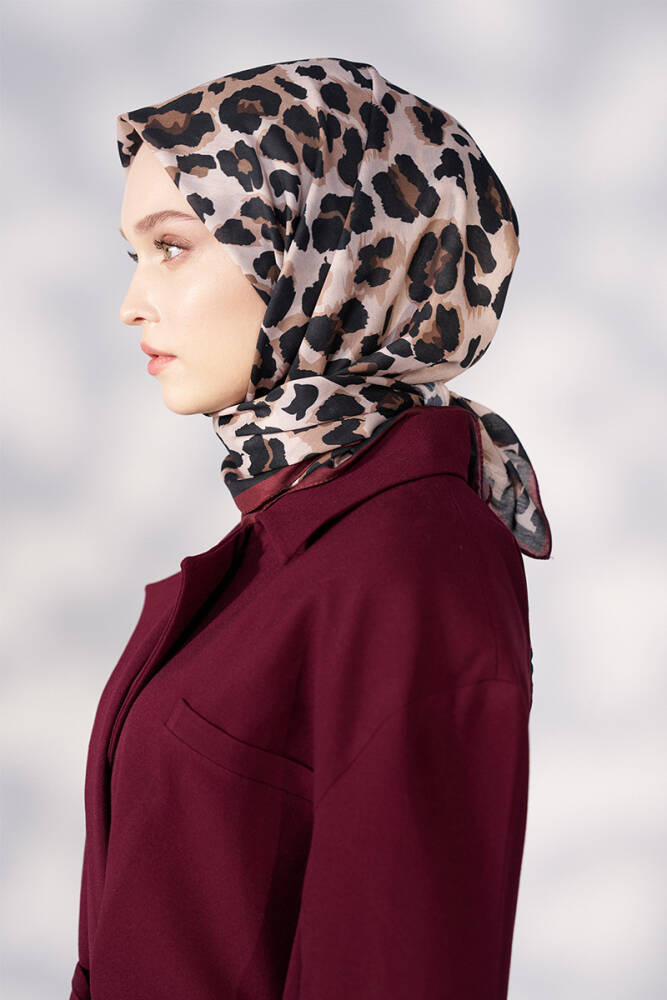 Daisy Leopar Desen Eşarp - Bordo - 2