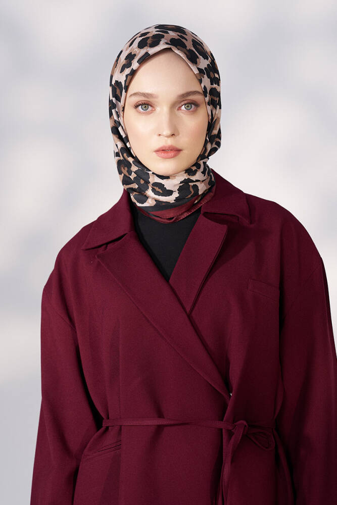 Daisy Leopar Desen Eşarp - Bordo - 3