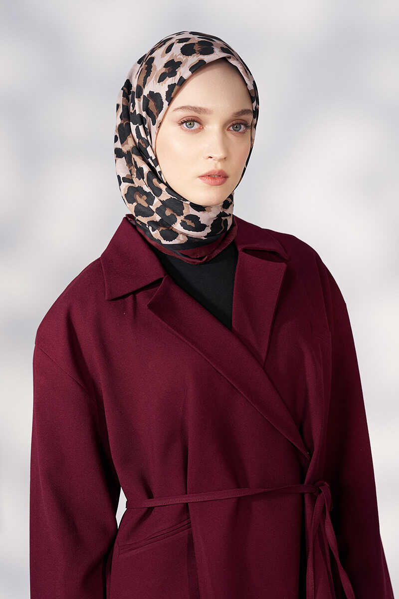 Daisy Leopar Desen Eşarp - Bordo - MADAME POLO