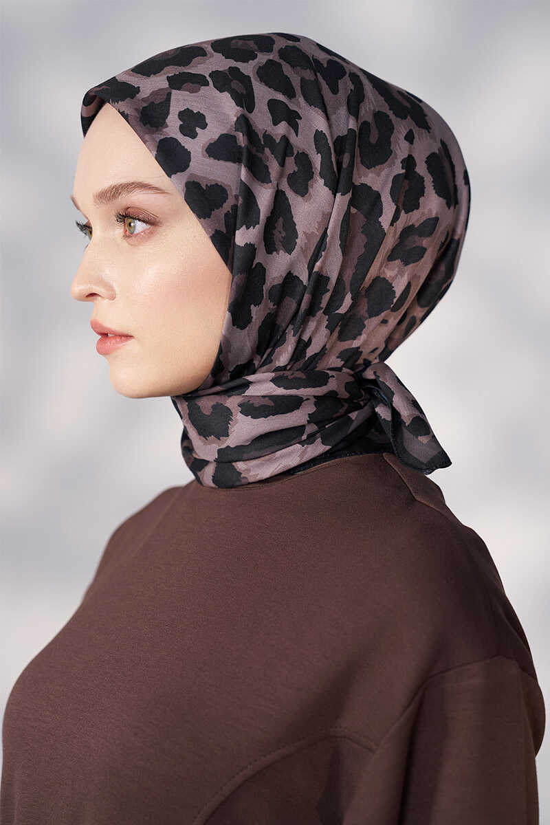 Daisy Leopar Desen Eşarp - Kahverengi - MADAME POLO