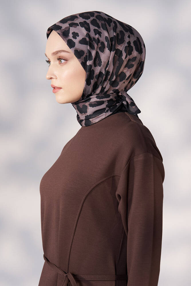 Daisy Leopar Desen Eşarp - Kahverengi - 4