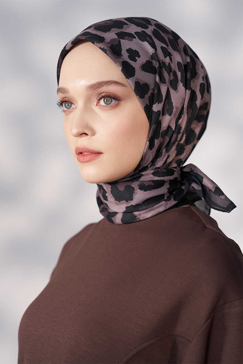 Daisy Leopar Desen Eşarp - Kahverengi - MADAME POLO