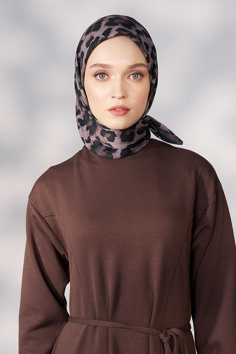 Daisy Leopar Desen Eşarp - Kahverengi - MADAME POLO