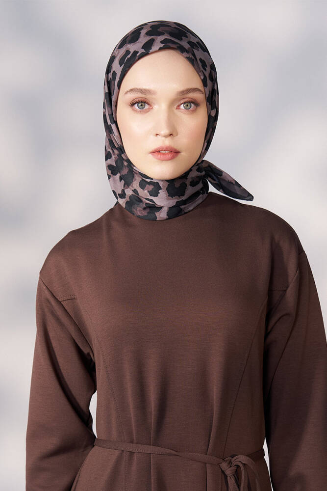 Daisy Leopar Desen Eşarp - Kahverengi - 1