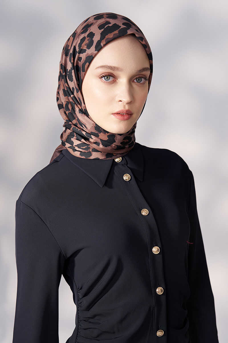 Daisy Leopar Desen Eşarp - Mocha - MADAME POLO