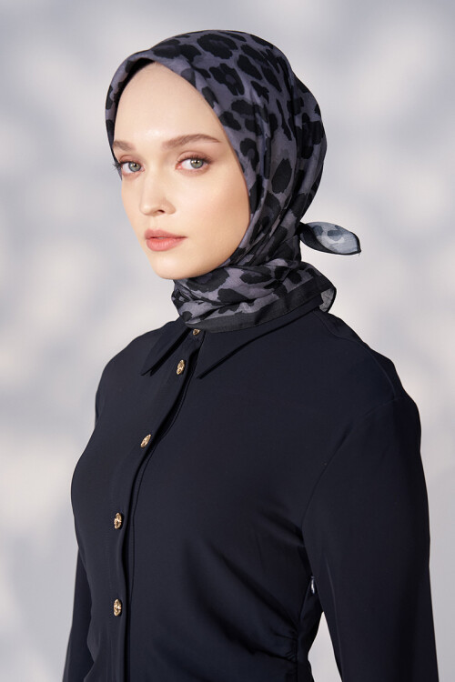 Daisy Leopar Desen Eşarp - Siyah 