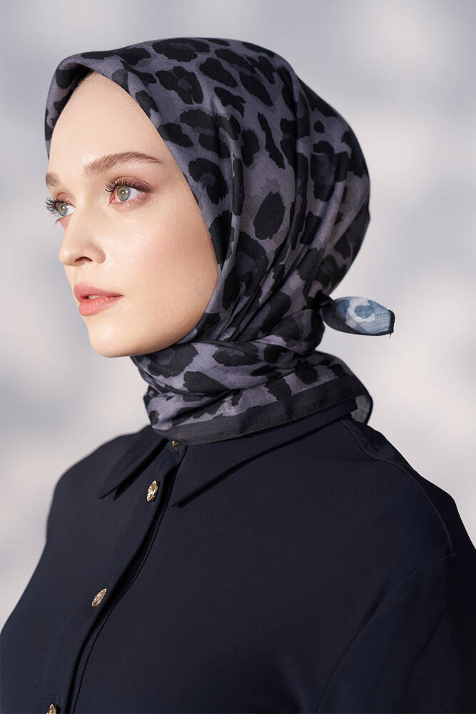Daisy Leopar Desen Eşarp - Siyah - 4