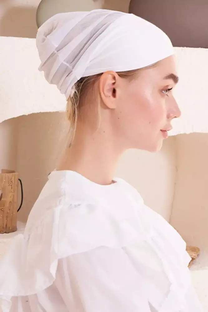 Dikişsiz Fileli Düz Bone - Beyaz - 1