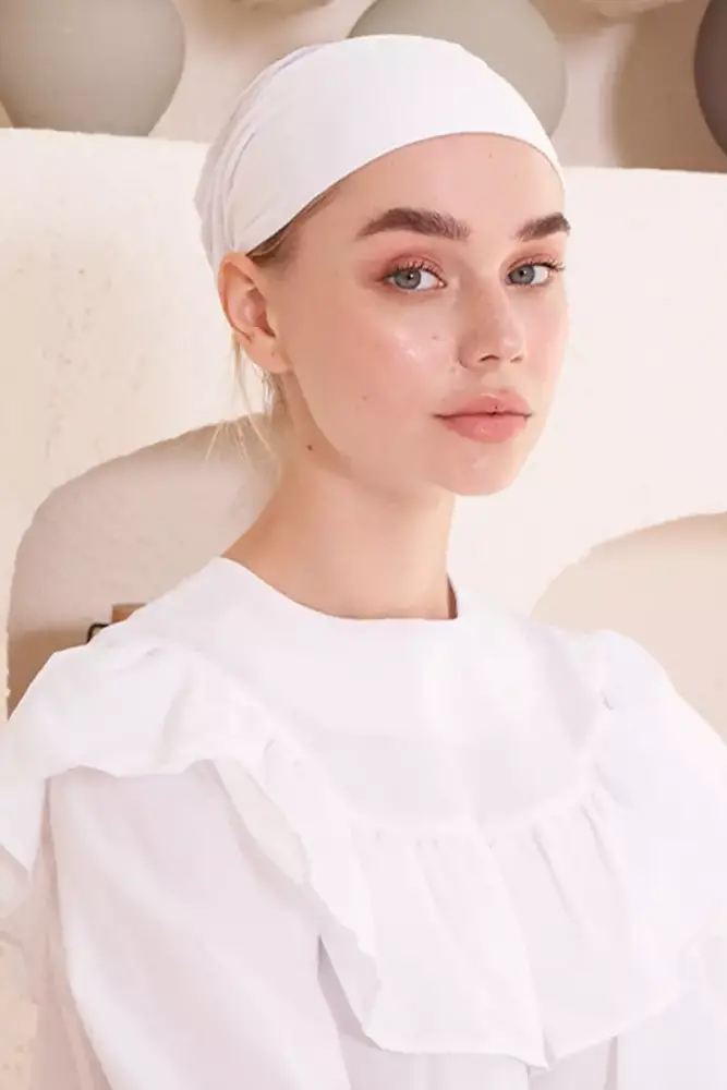 Dikişsiz Fileli Düz Bone - Beyaz - 2