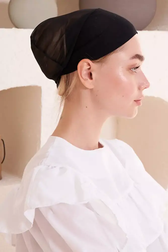 Dikişsiz Fileli Düz Bone - Siyah - 1