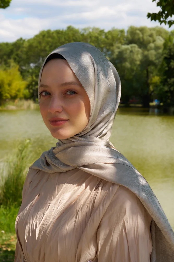 Elegance Etnik Desen Jakar Şal - Bej - 2