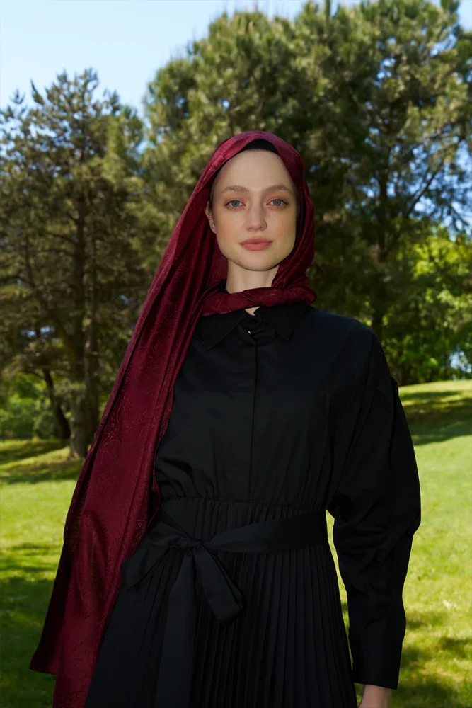 Elegance Etnik Desen Jakar Şal - Bordo - 2