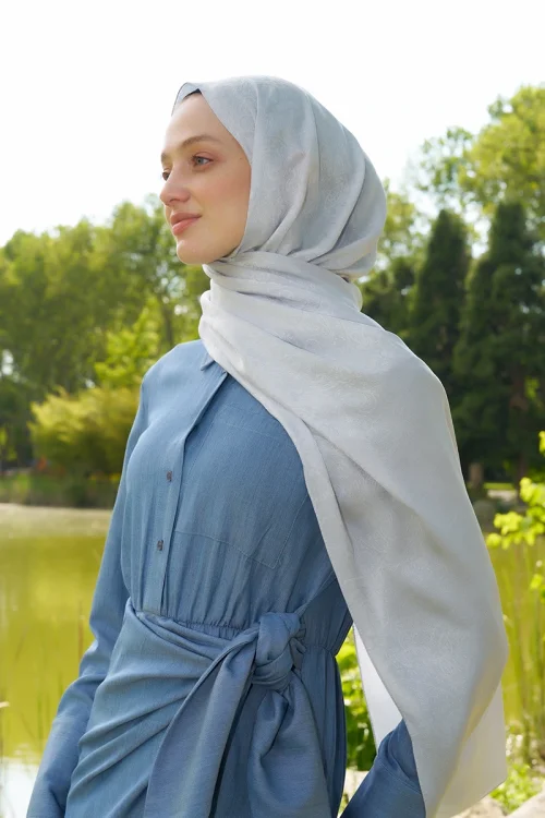 Elegance Etnik Desen Jakar Şal - Gümüş 