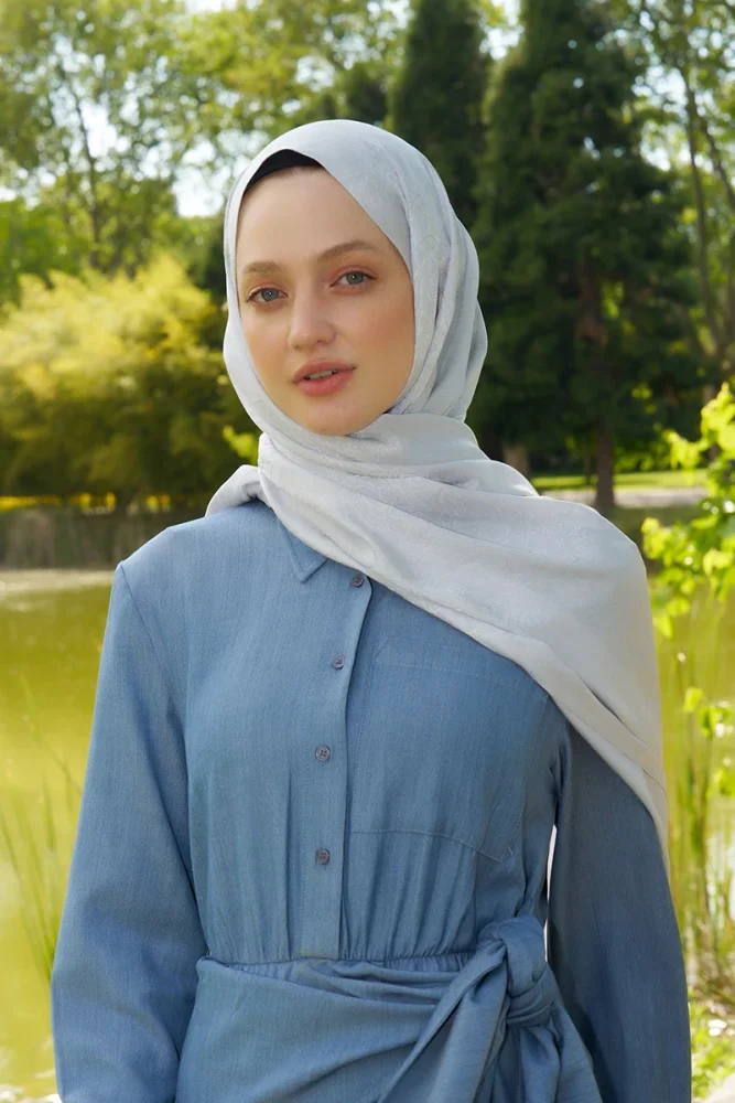 Elegance Etnik Desen Jakar Şal - Gümüş - 5