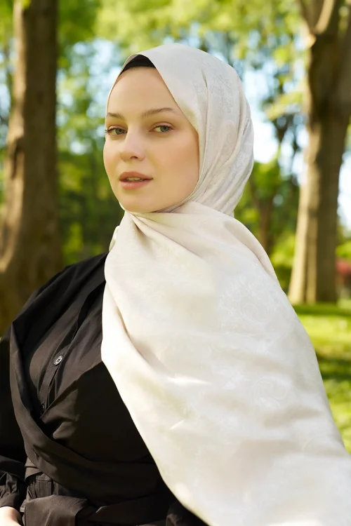 Elegance Etnik Desen Jakar Şal - İnci 