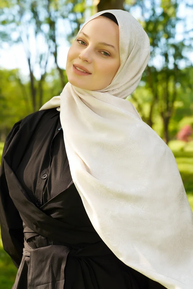 Elegance Etnik Desen Jakar Şal - İnci - 3