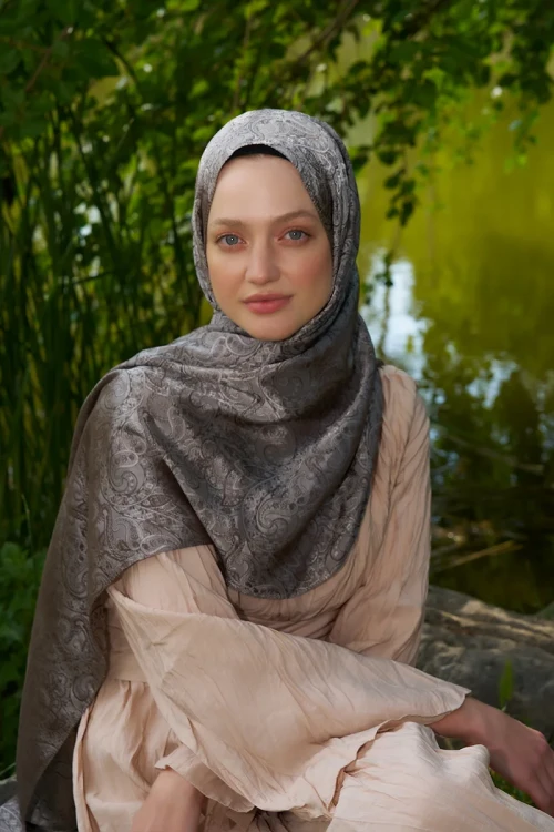 Elegance Etnik Desen Jakar Şal - Kahverengi 