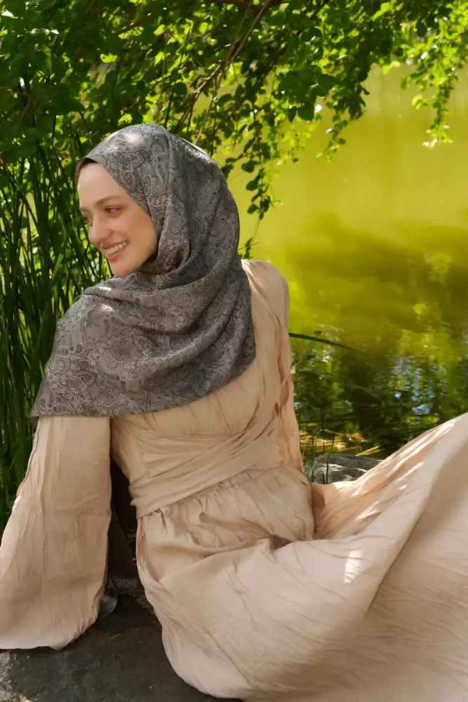 Elegance Etnik Desen Jakar Şal - Kahverengi - 3