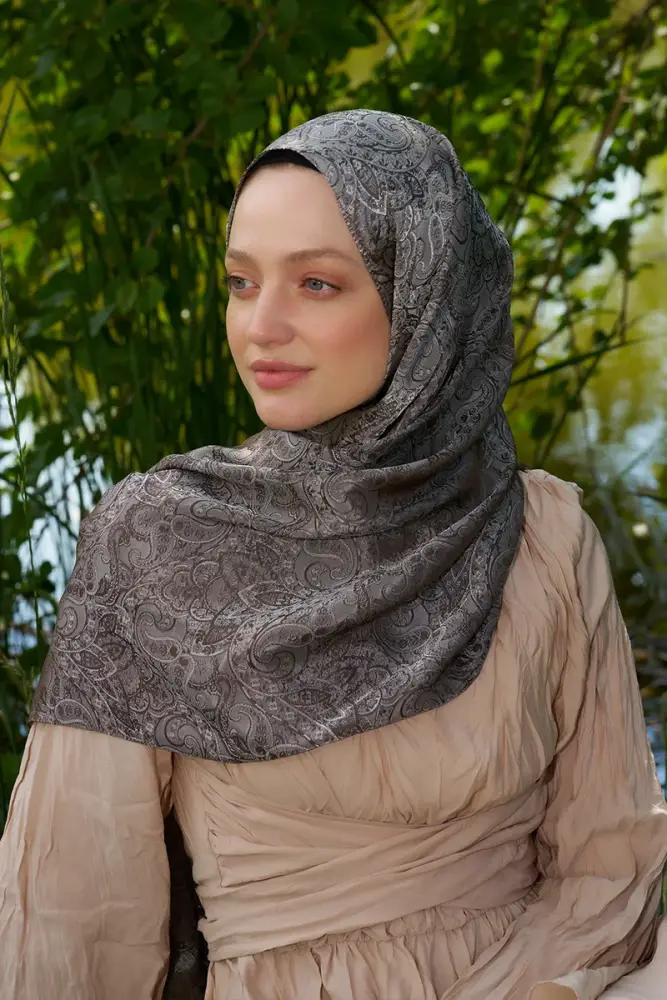 Elegance Etnik Desen Jakar Şal - Kahverengi - 4