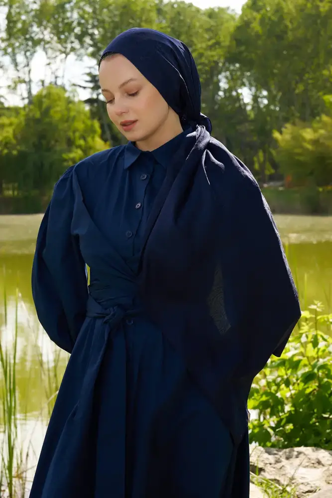 Elegance Etnik Desen Jakar Şal - Lacivert - 2