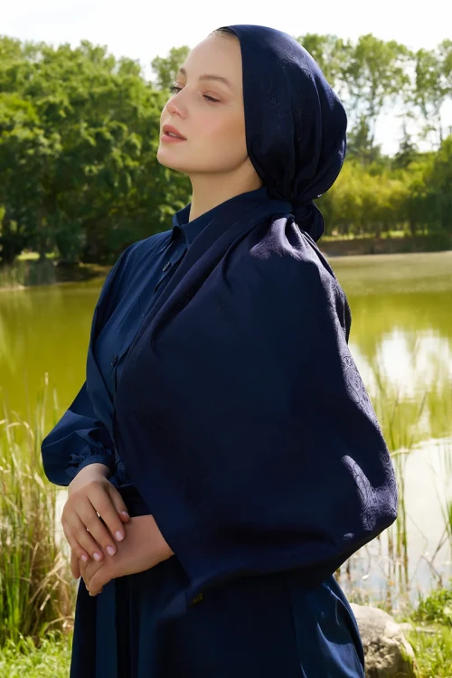 Elegance Etnik Desen Jakar Şal - Lacivert 