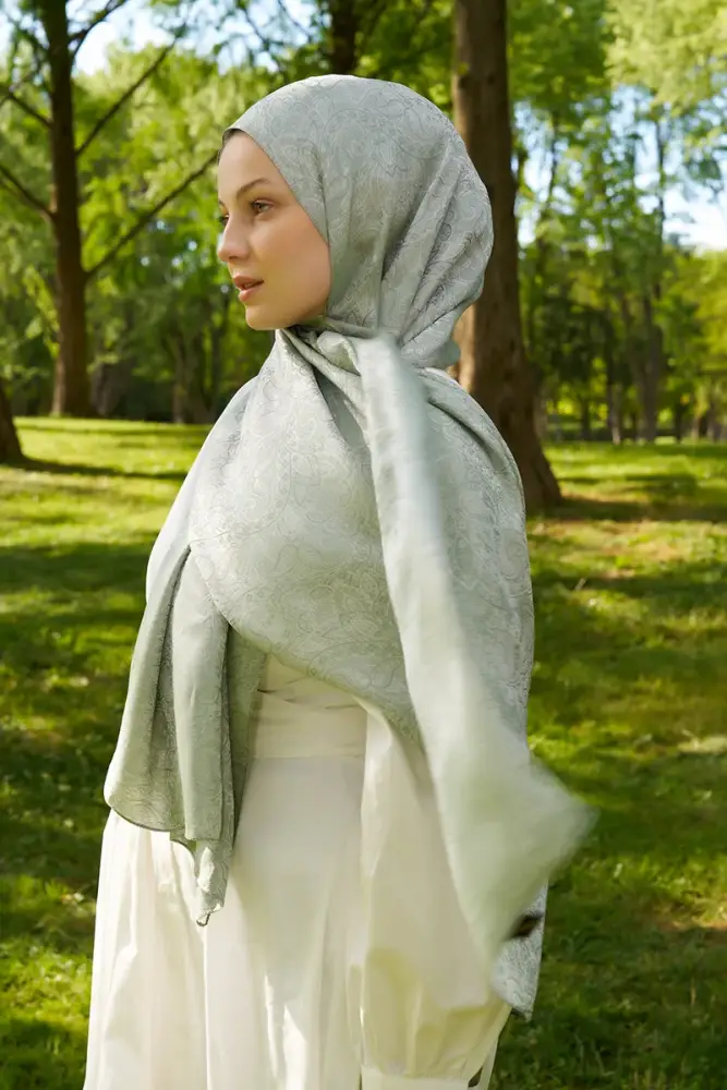 Elegance Etnik Desen Jakar Şal - Mint - 1