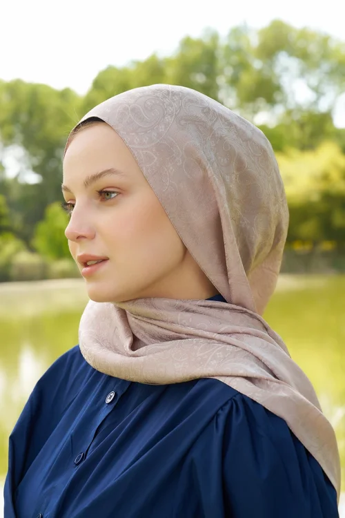 Elegance Etnik Desen Jakar Şal - Pudra 