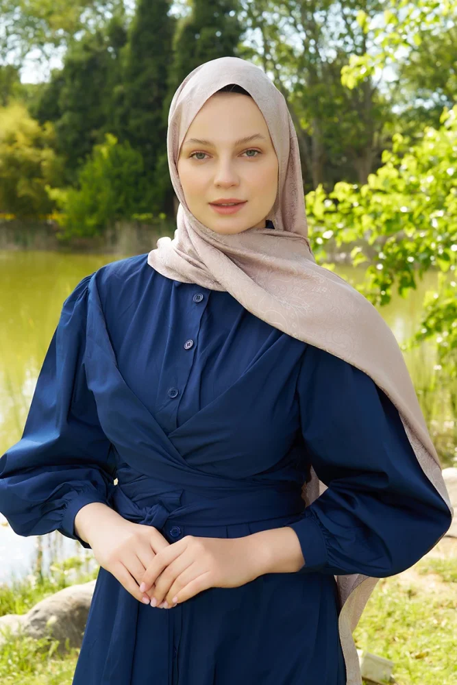 Elegance Etnik Desen Jakar Şal - Pudra - 4