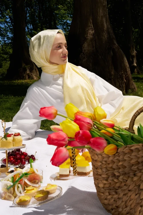Elegance Etnik Desen Jakar Şal - Sarı 