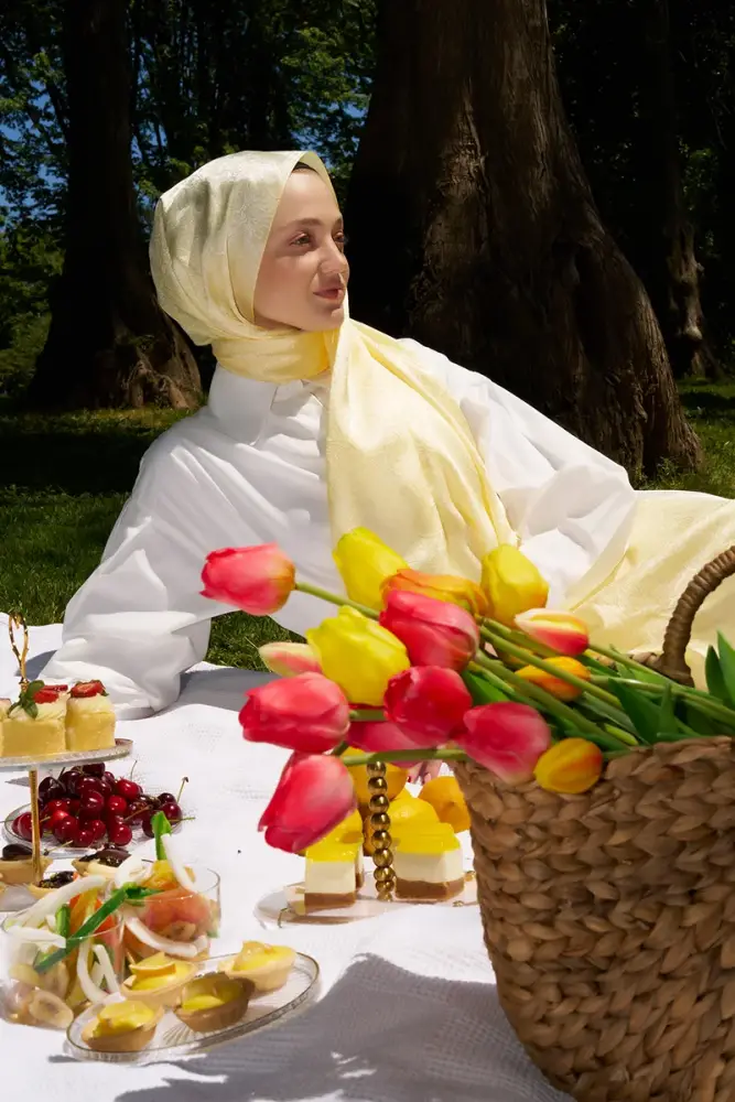 Elegance Etnik Desen Jakar Şal - Sarı - 1