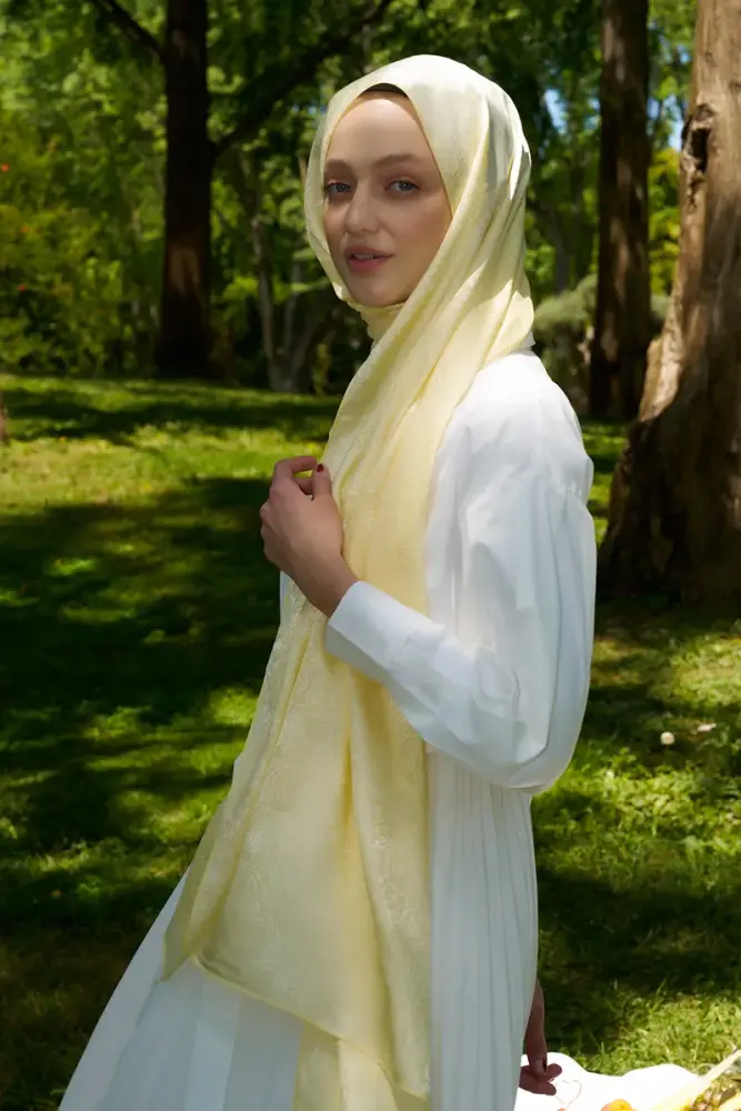 Elegance Etnik Desen Jakar Şal - Sarı - 2