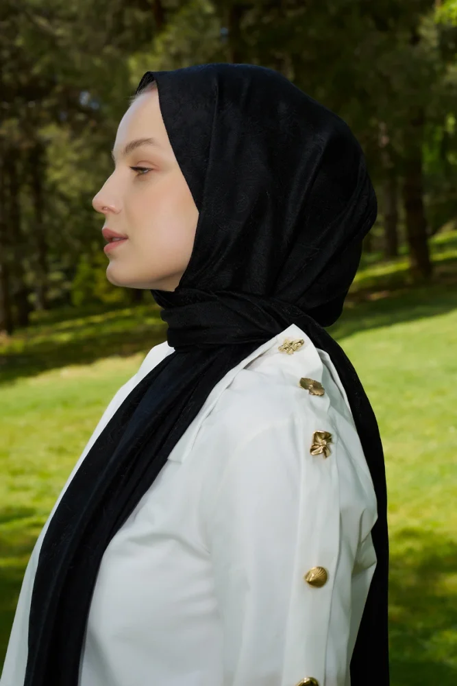 Elegance Etnik Desen Jakar Şal - Siyah - 1