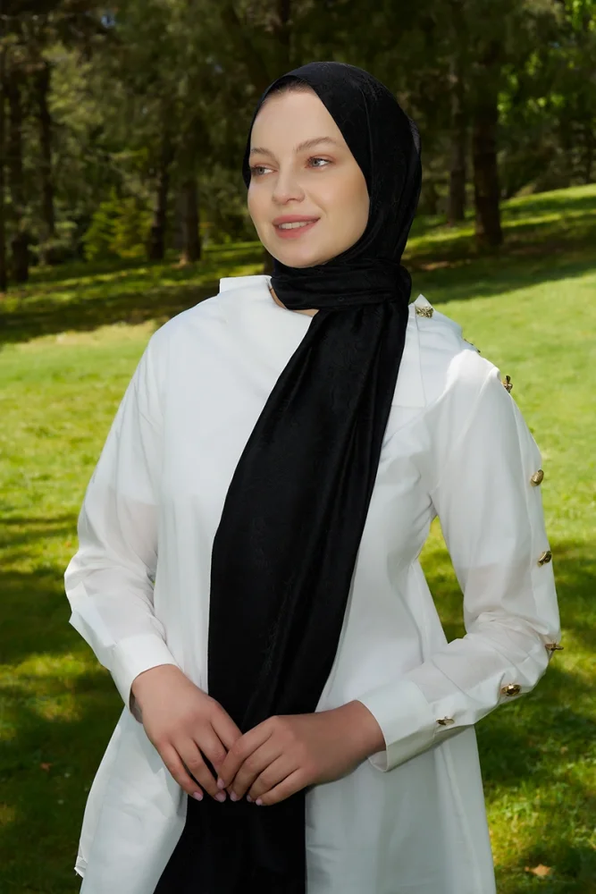 Elegance Etnik Desen Jakar Şal - Siyah - 3