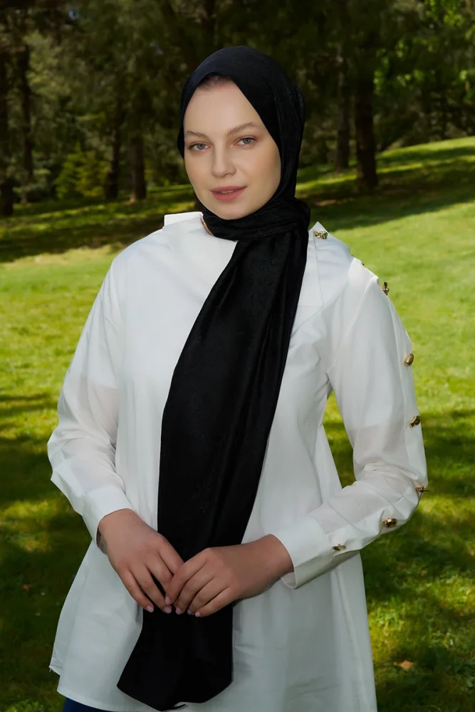 Elegance Etnik Desen Jakar Şal - Siyah - 4