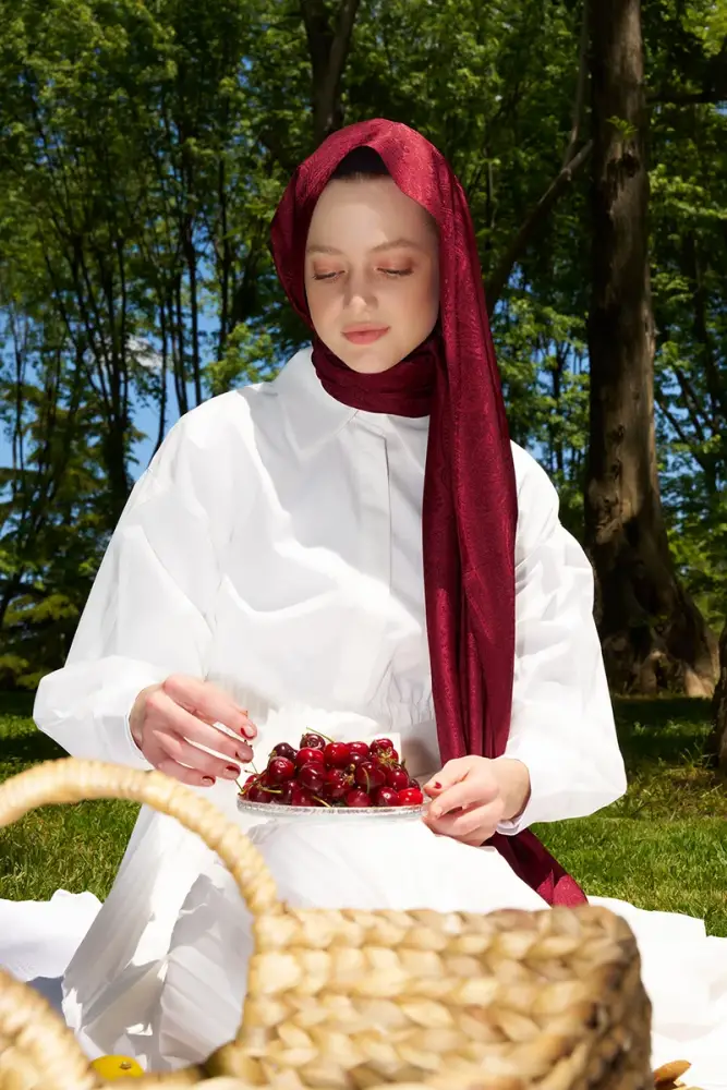 Elegance Lace Desen Jakar Şal - Bordo - 3