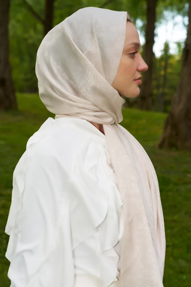 Elegance Lace Desen Jakar Şal - İnci - 1