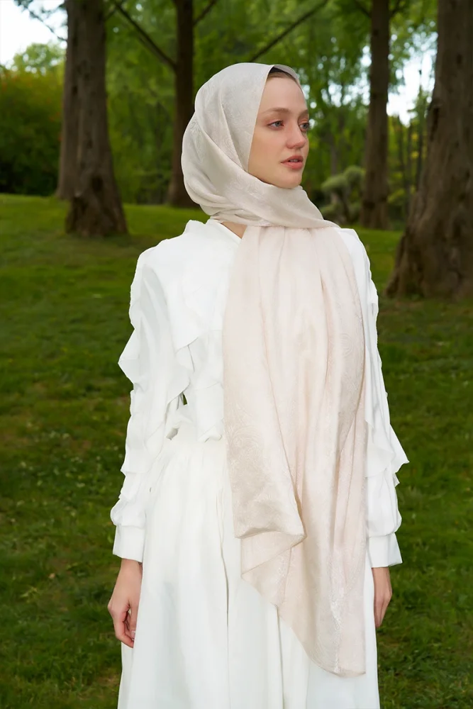 Elegance Lace Desen Jakar Şal - İnci - 2