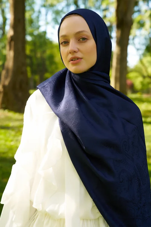 Elegance Lace Desen Jakar Şal - Lacivert 