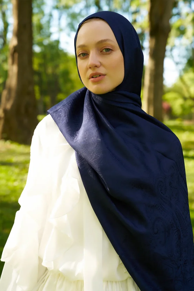 Elegance Lace Desen Jakar Şal - Lacivert - 1