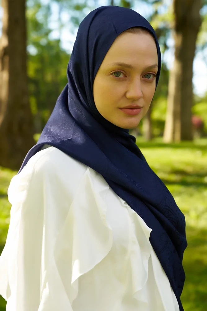 Elegance Lace Desen Jakar Şal - Lacivert - 2