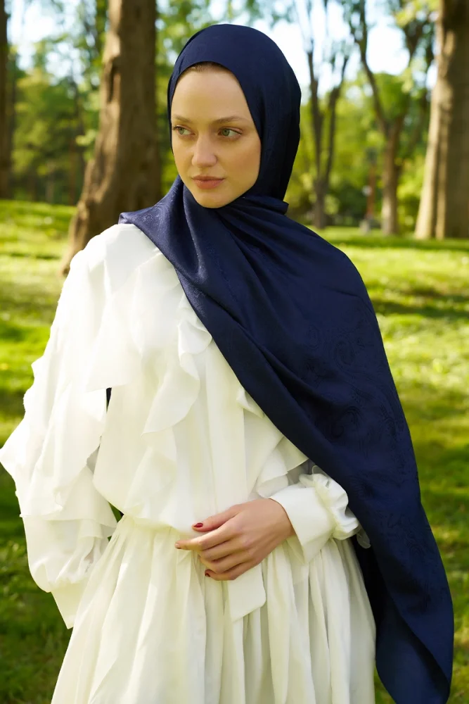 Elegance Lace Desen Jakar Şal - Lacivert - 4